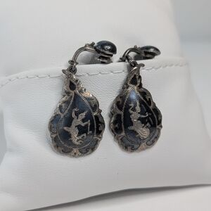 Sterling Siam Screw Back Vintage Earrings - 925 Statement Silver